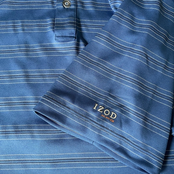 Izod Blue Polo Golf Shirt with White/Black/Gray Stripes - Size L - NWOT - Picture 2 of 4